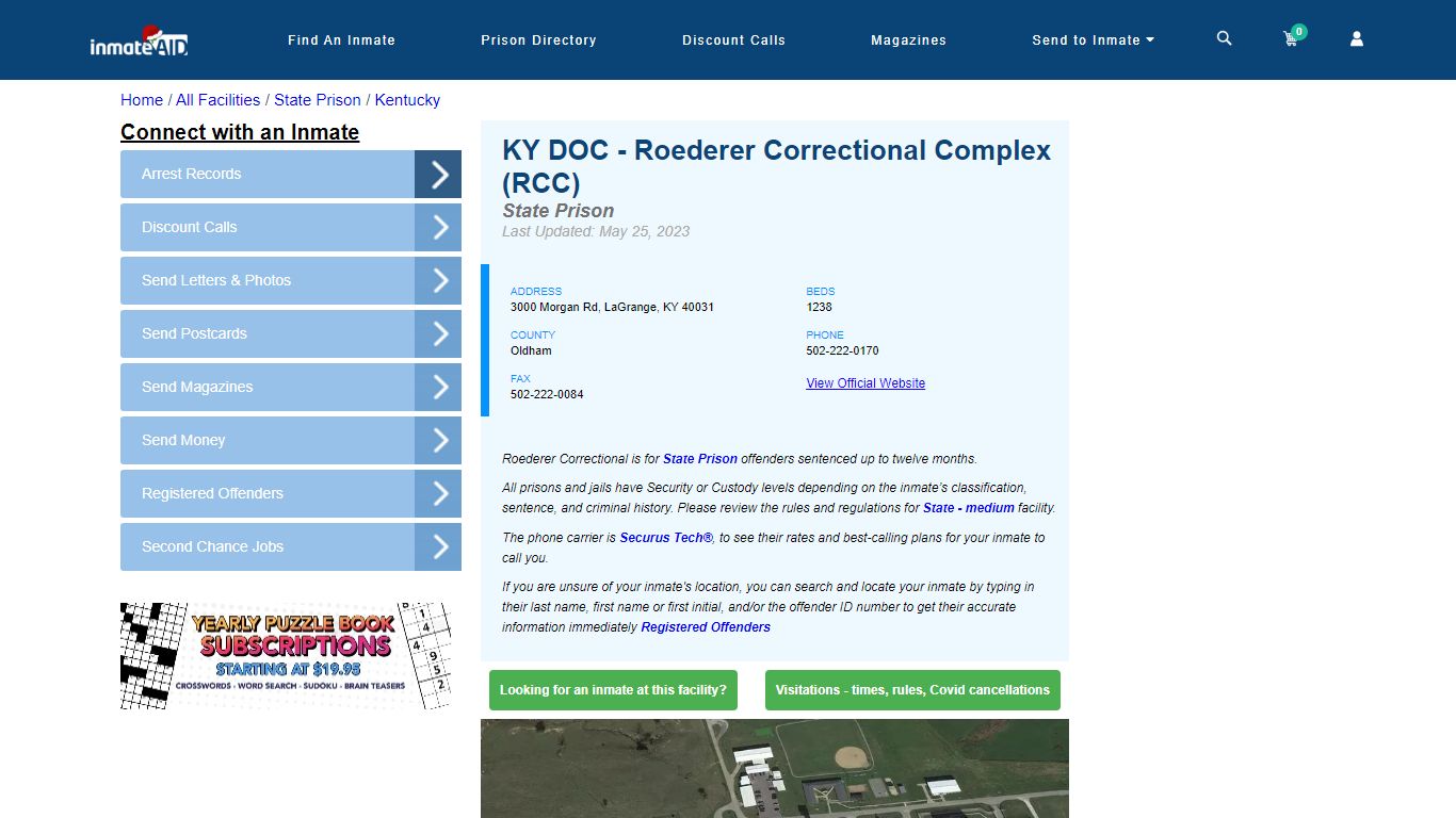 KY DOC - Roederer Correctional Complex (RCC) & Inmate Search ...