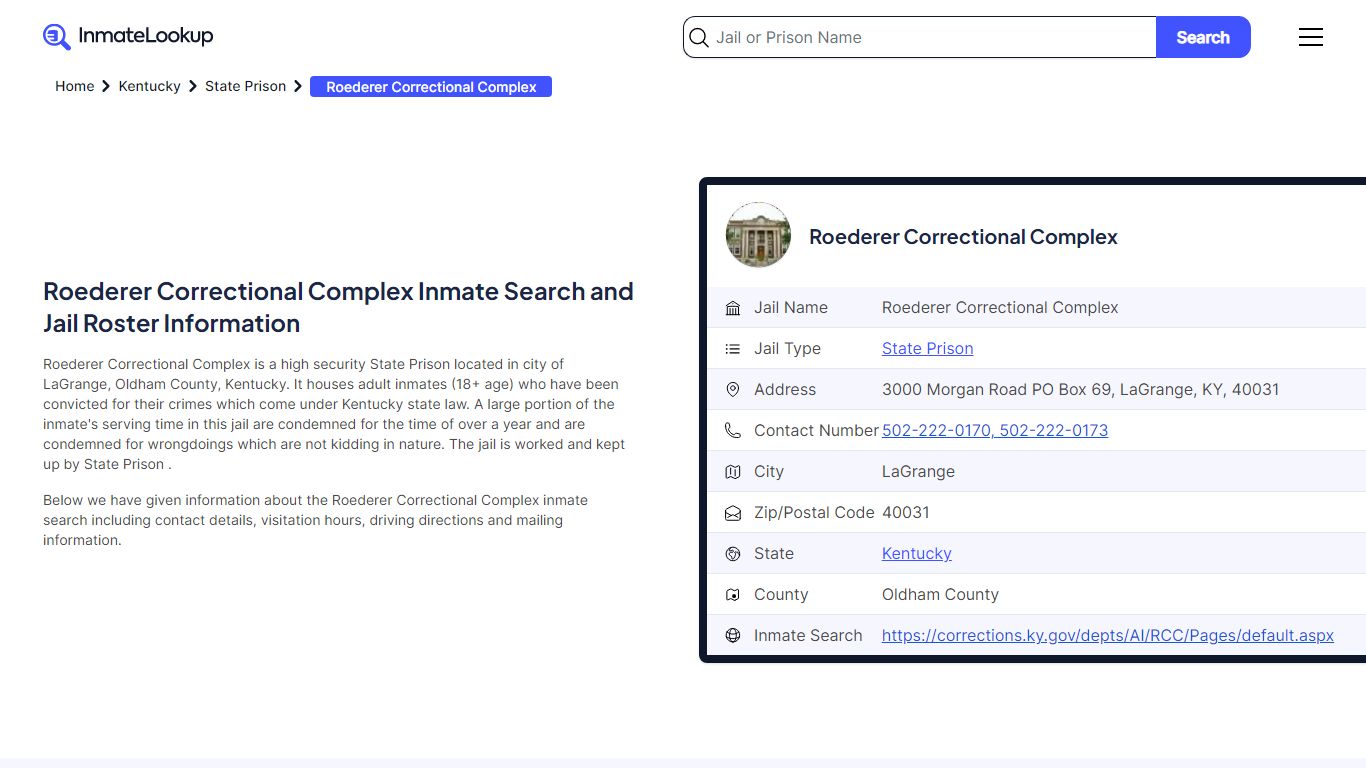 Roederer Correctional Complex Inmate Search, Jail Roster, Bookings ...