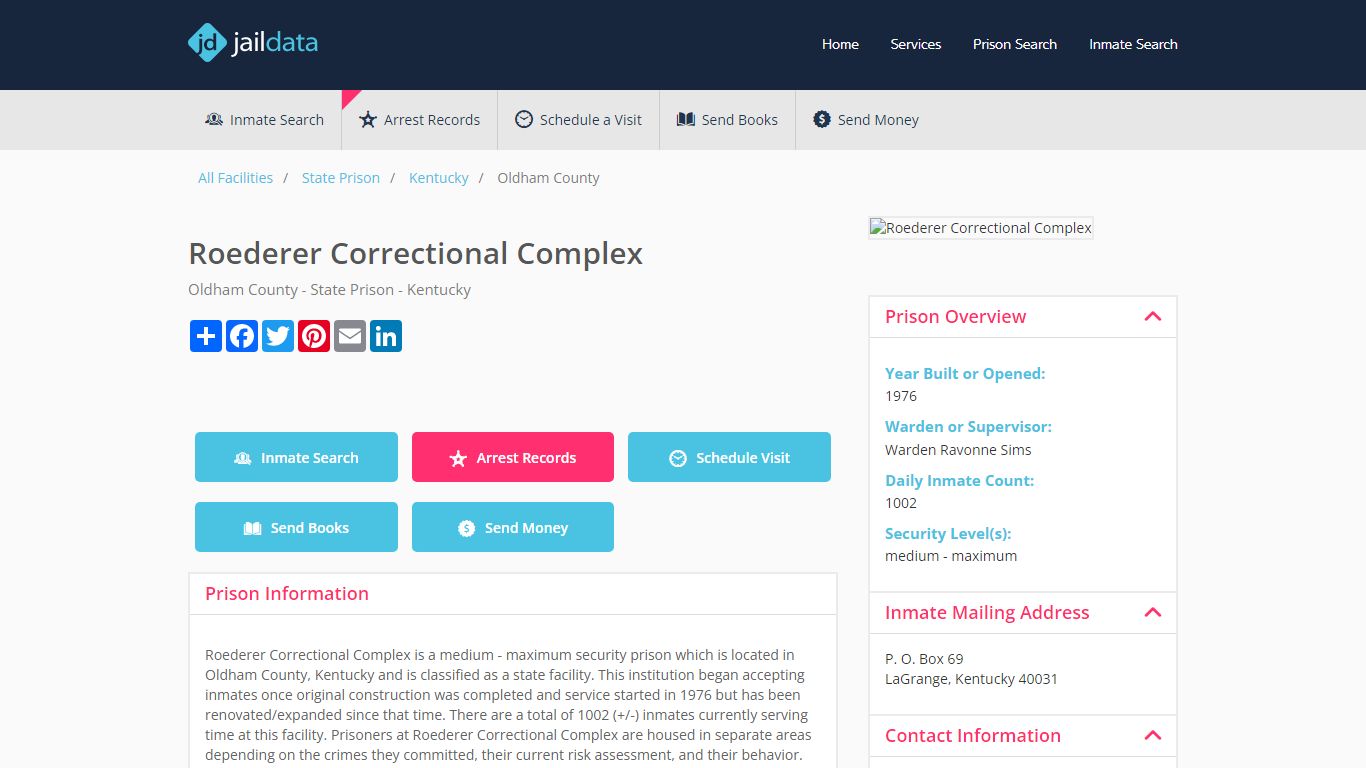 Roederer Correctional Complex Inmate Search and Prisoner Info - La ...