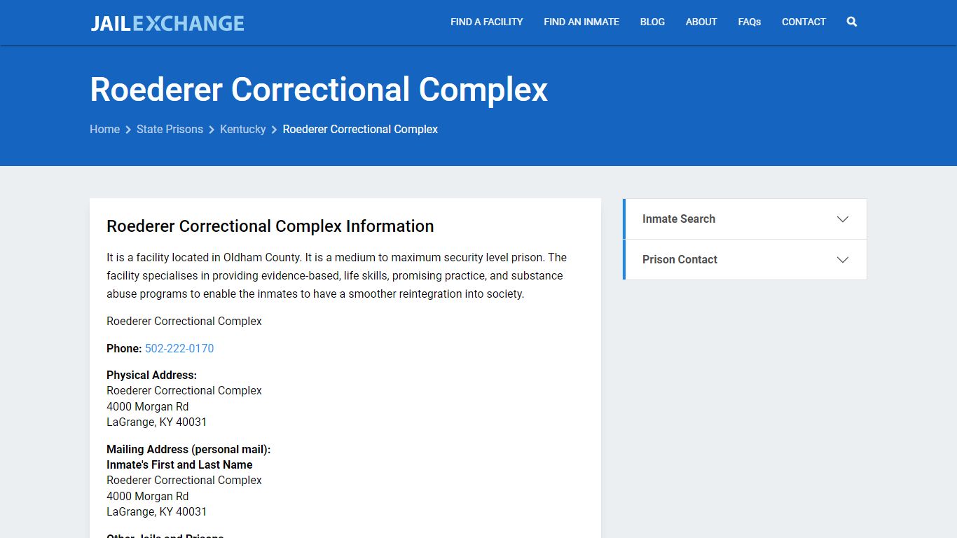 Roederer Correctional Complex Inmate Search, KY - Jail Exchange